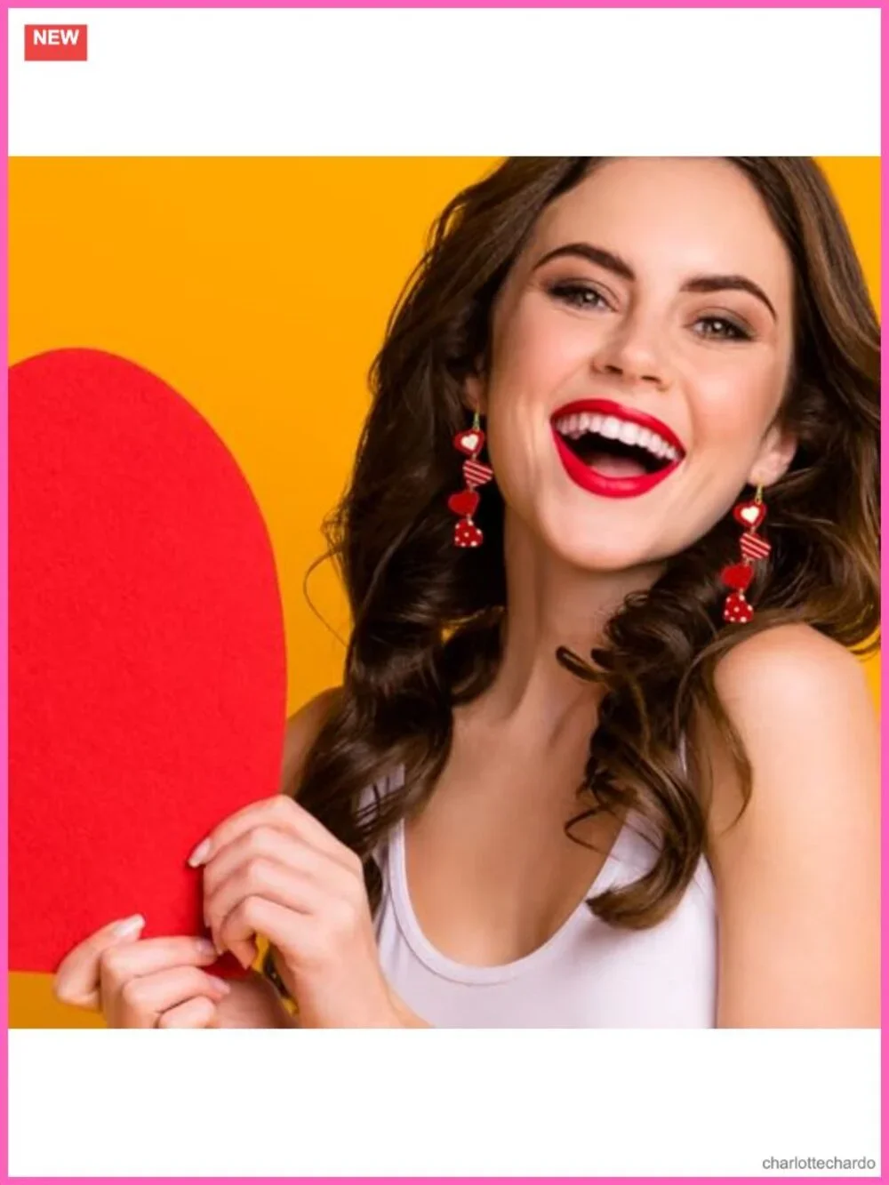 Glitter Valentine's Day Heart Drop Dangle Earrings Lightweight Acrylic